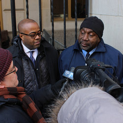 Attorney Ken Page (at left) with Bus Operator Reginald Prescott outside Brooklyn Criminal Court