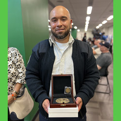 Train Operator Nelson Diamante, Jr. was given a 9/11 medal for his father, a Structure Maintainer, who died of 9/11 illnesses