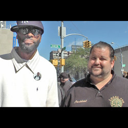 President Samuelsen with Edwin Thomas's brother Frantz Thomas, outside the courthouse