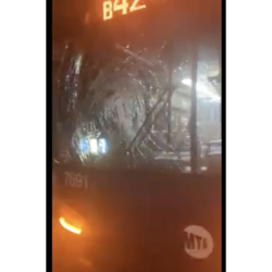 Smashed windshield of the B42 Bus