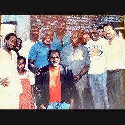 Arnold Cherry (2nd from right in sunglasses) with former President Will James (center left, light blue shirt); retired rep Nick Lucas (far left), Trevor Lyons (white shirt and gold chain),and Horace Briggs, who is quoted in this story (center rear).
