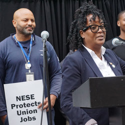 Local 101 President Constance Bradley at the Mic at NESE Rally