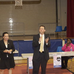 Councilmembers Sara Gonzalez and Brad Lander, with Depot Chair Latonya Crisp-Sauray