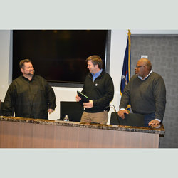 Samuelsen introduces John Philo (center) and Herb Sanders