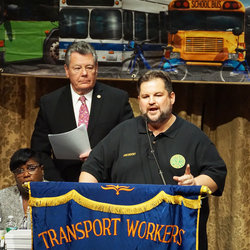 TWU International President Harry Lombardo and Local 100 President Samuelsen at the Dec 12 Mass Membership Meeting