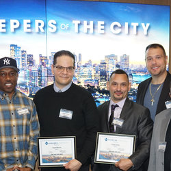 (l-r) Conductor/Tower Chair Chris Drummond, RTO VP Tramell Thompson, Conductor Angel Rivera, Bus Operator Louis Ortiz, MaBSTOA Div. 1 Chair Sean Battaglia, MaBSTOA VP Donald Yates and Depot Chair Anthony Clark