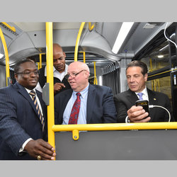 TWU Sec-Treasurer Earl Phillips Gets a View of New Digital Tech along with MTA Buses Chief Darryl Irick, MTA CEO Tom Prendergast, and Gov. Cuomo at Quill Depot