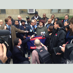 Gabriella Pena, 17, talks to the press after court hearing that denied bail to the killer of her father