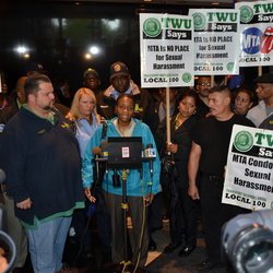 President Samuelsen listens as Bus Operator Nancy Jenkins talks about her ordeal