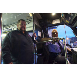 President Samuelsen Talks With a Bus Operator at the Barclays Center