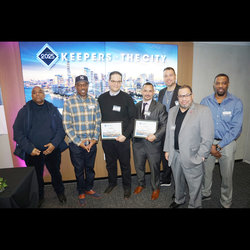 (l-r) Conductor/Tower Chair Chris Drummond, RTO VP Tramell Thompson, Conductor Angel Rivera, Bus Operator Louis Ortiz, MaBSTOA Div. 1 Chair Sean Battaglia, MaBSTOA VP Donald Yates and Depot Chair Anthony Clark