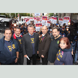 Lombardo and Samuelsen join Local 101's leadership at the rally, where half of the entire membership filled Jay Street.