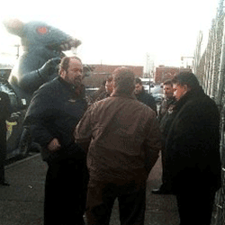 Photo: Teamster 804 President Tim Sylvester and members on rat duty at the Maspeth gate in January