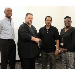 (l-r) Secretary-Treasurer Earl Phillips, Pres. John Samuelsen, newly appointed AVP Nelson Rivera, and Rec-Secretary LaTonya Crisp-Sauray