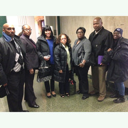 Local 100 Recording Secretary LaTonya Crisp-Sauray Stands Next to Nancy Rodriguez. At her right,in blue, is Peggy Lang, a victim advocate from Mothers Against Drunk Driving