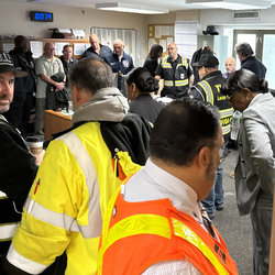 Union leaders converged on Quill Depot to enforce safety concerns. President Chiarello is at top, left.