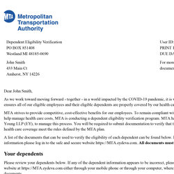 Sample letter from the MTA