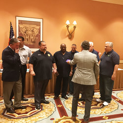 This was the scene at the International Executive Council meeting where Local 100 President John Samuelsen was named the TWU International’s new President.  Also in photo, are In’tl Secretary Treasurer Alex Garcia, Admin. VP’s Gary Maslanka and John Bland, and Local 100 and Int’l officers Tony Utano, John Chiarello and James Whalen.  Retiring President Harry Lombardo has back to camera.