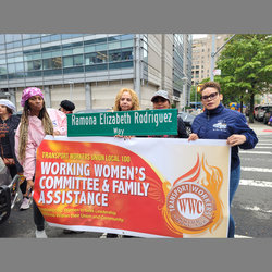 Working Women's Committee and Family Assistance Coordinator Giselle Martinez (second from right) with Committee Members Celeste Kirkland (far left) and Isabel Camacho (far right)