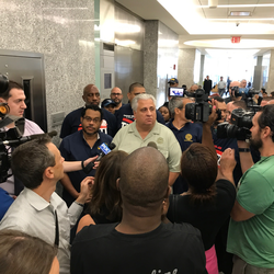 President Utano giving interviews to the media after Andre Chandler's request for a bail reduction was denied by the judge.