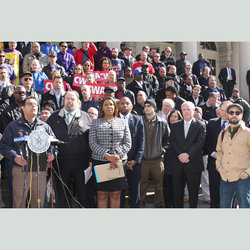 Large Crowd of Union Members and Polticians Demands Reinstatement of Fired UPS Workers