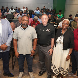Anthony Whitfield, center, stands with the Top Four officers shortly after he was sworn in. Behind him are other members of the Executive Board