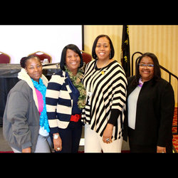 Oneshia Portlette-Shade, in striped sweater, with (l-r) Cassandra Gilbert, Theodora Boyd, and Constance Bradley